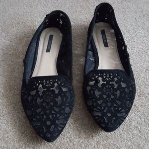 Black Mesh Lace Pointed Toe Flats